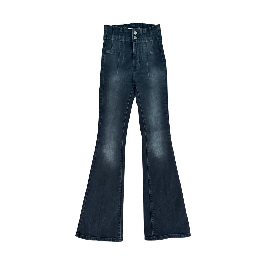 Free People We The Free Jayde Flare Jeans Black Onyx Denim Bell Bottom Size 25 - Picture 8 of 16